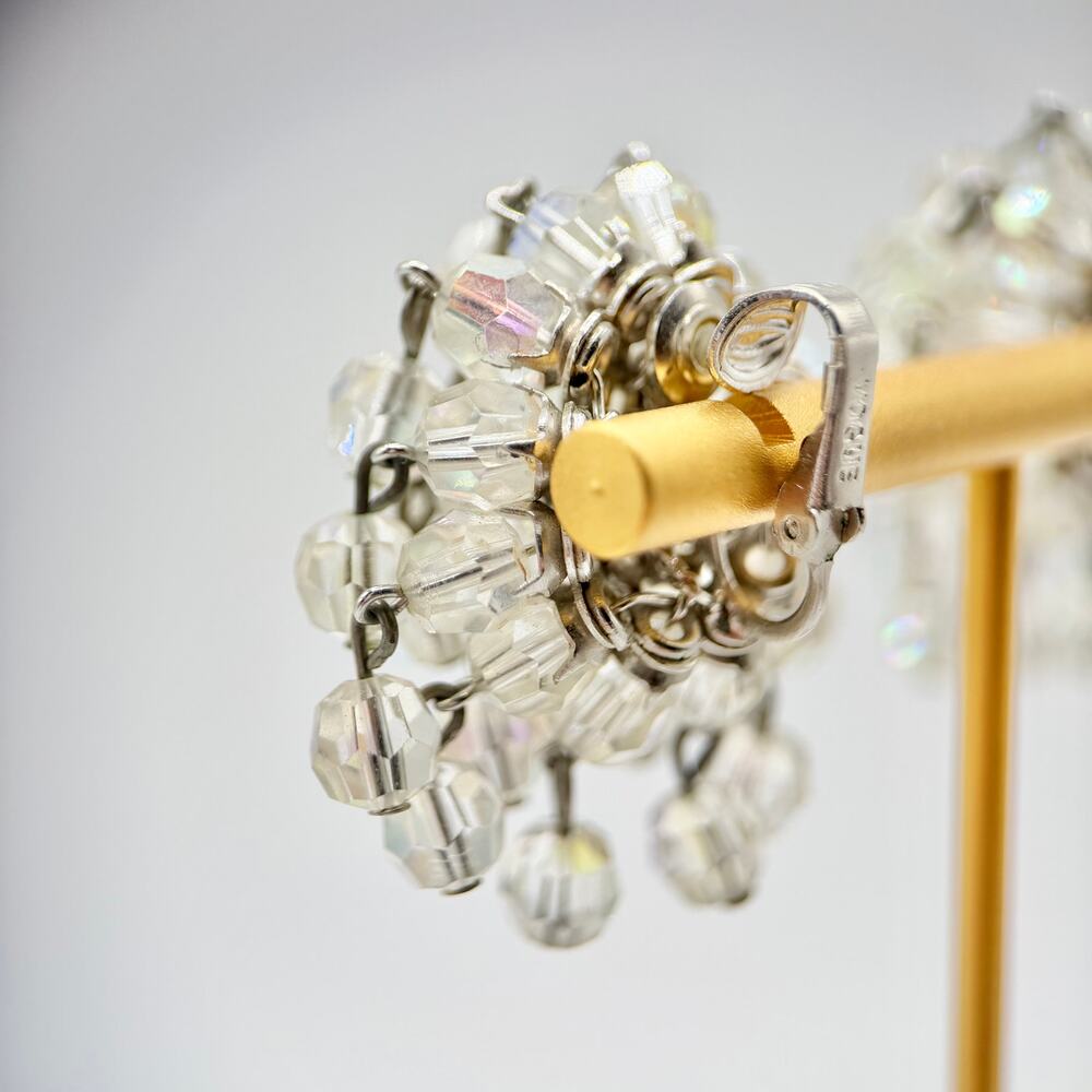 VTG VOGUE Rare Vintage 1960's Glass Crystal Aurora Borealis Waterfall Earrings - Picture 5 of 16
